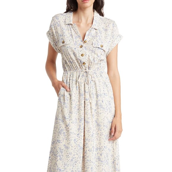 Lucky Brand | Short Sleeve Utility Dress | Printed Blue Floral - Picture 1 of 8